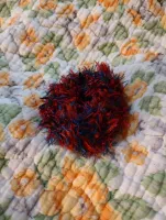 red and blue fuzzy scrunchie