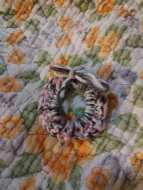 pink white and gray scrunchie 