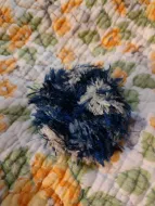 blue and white fuzzy scrunchie